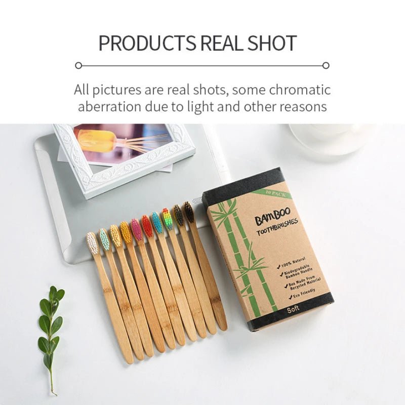 10PCS Colorful Natural Bamboo Toothbrush Set Soft Bristle Charcoal Teeth Whitening Bamboo Toothbrushes Soft Dental Oral Care - Alpha Omega Vitality