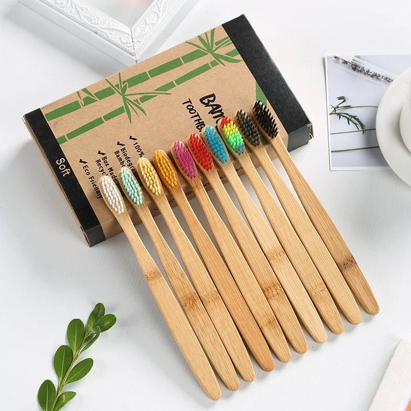 10PCS Colorful Natural Bamboo Toothbrush Set Soft Bristle Charcoal Teeth Whitening Bamboo Toothbrushes Soft Dental Oral Care - Alpha Omega Vitality