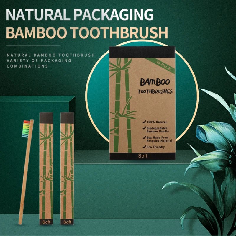 10PCS Colorful Natural Bamboo Toothbrush Set Soft Bristle Charcoal Teeth Whitening Bamboo Toothbrushes Soft Dental Oral Care - Alpha Omega Vitality