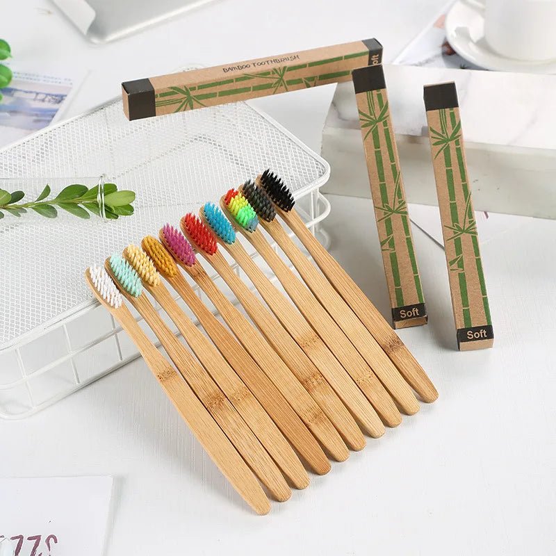 10PCS Colorful Natural Bamboo Toothbrush Set Soft Bristle Charcoal Teeth Whitening Bamboo Toothbrushes Soft Dental Oral Care - Alpha Omega Vitality