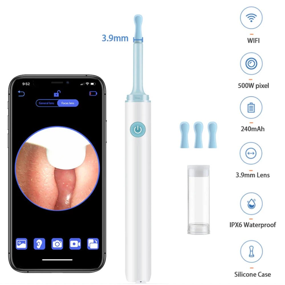 3.9mm Wireless WiFi Ear Pick Otoscope Camera Borescope Luminous Ear Wax Cleaning Teeth Oral Inspection Health Care - Alpha Omega Vitality