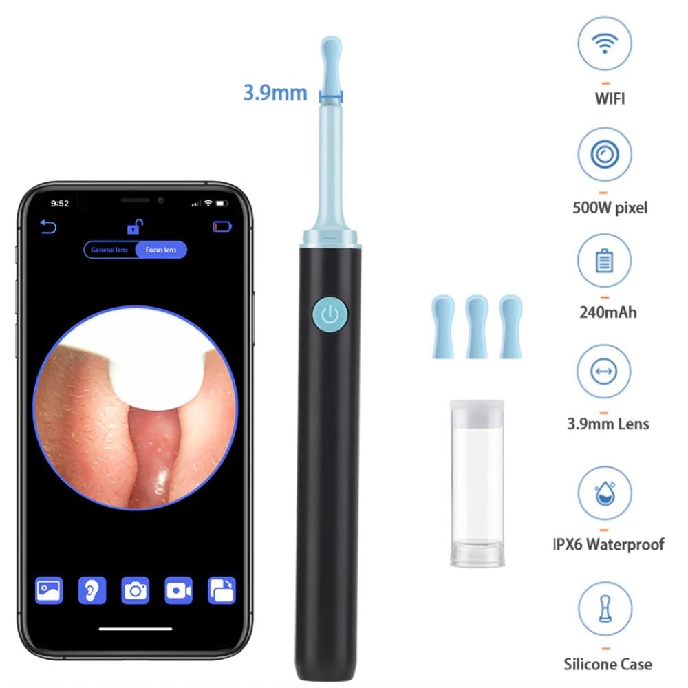 3.9mm Wireless WiFi Ear Pick Otoscope Camera Borescope Luminous Ear Wax Cleaning Teeth Oral Inspection Health Care - Alpha Omega Vitality