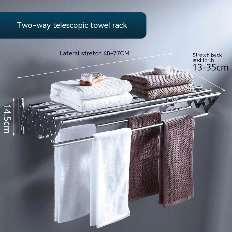 Stainless Steel Shelf Bathroom Storage Punch-free Stretchable Bath Towel Rack